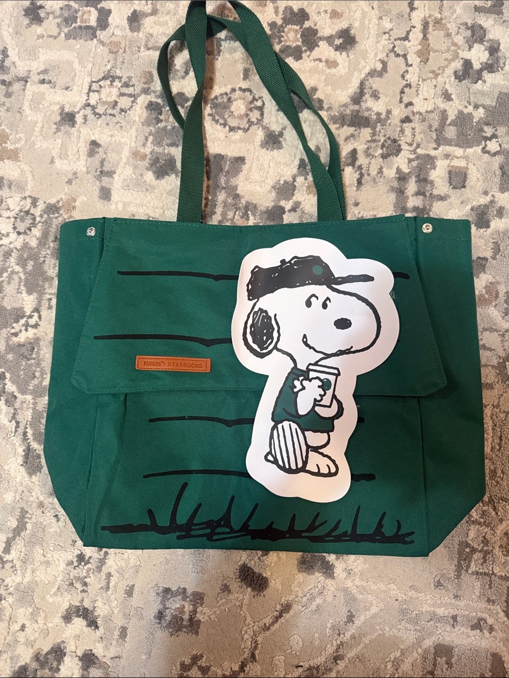 Starbucks Green Canvas Tote with Snoopy Graphic